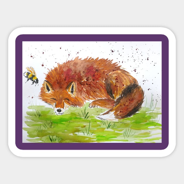 Fox and a little bumblebee Sticker by Casimirasquirkyart